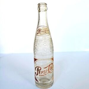 Vintage 1940s Pepsi Cola Sparkling 12oz Glass Bottle Double Dot Duraglas ACL NY